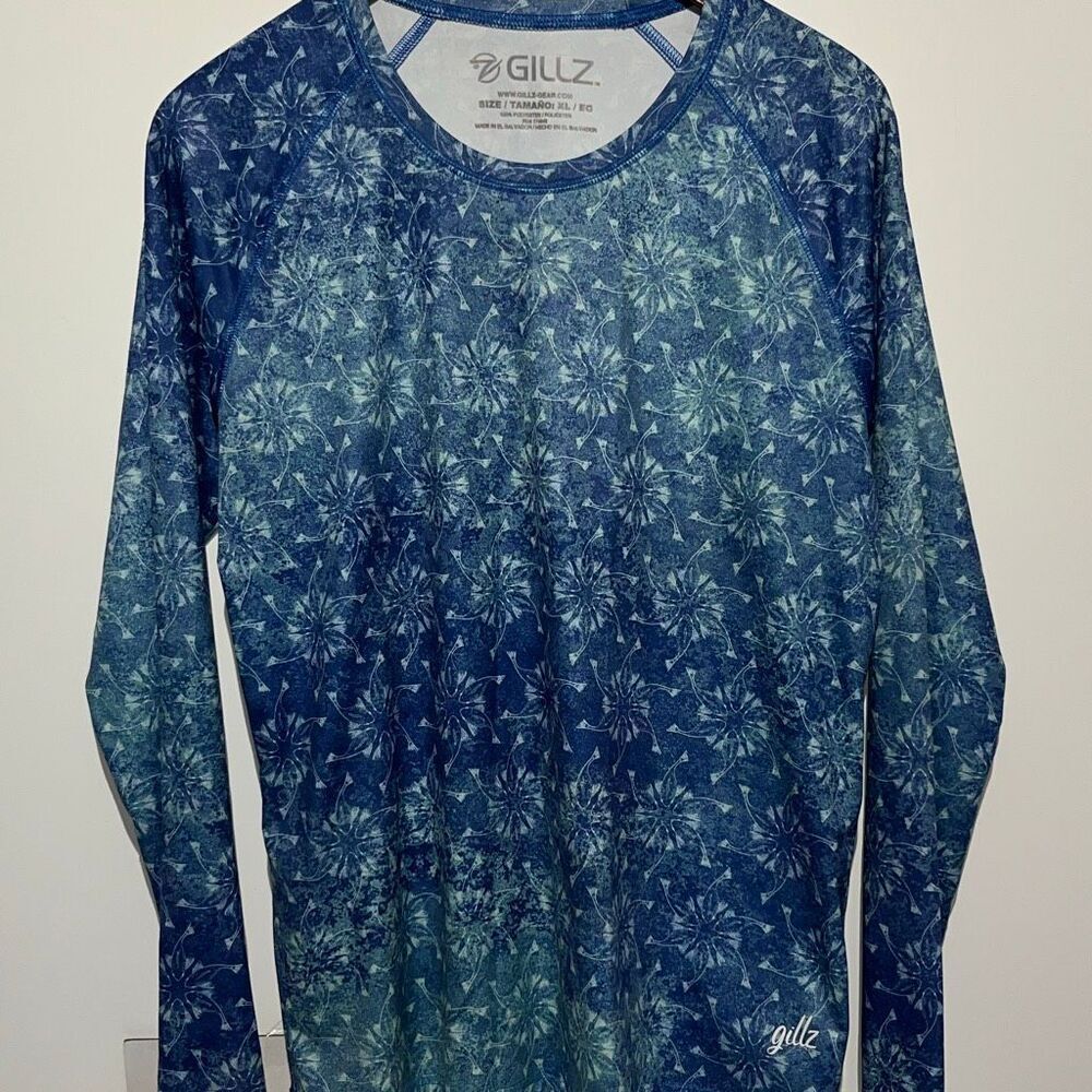 Gillz Women's Blue Geometric Crew Long Sleeve Sun Defender Shirt Size‎ XL